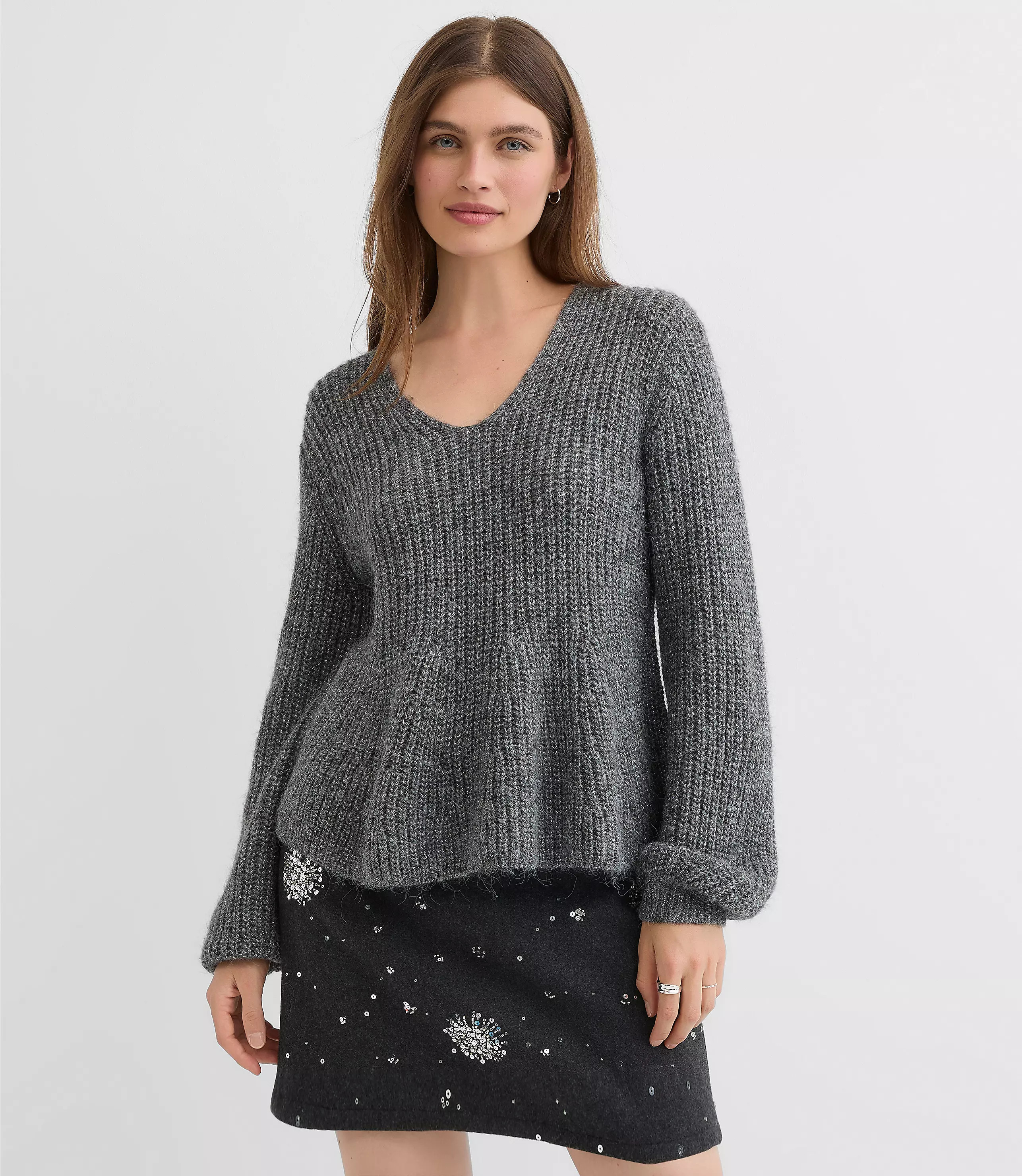 Shimmer Ribbed Peplum Sweater | LOFT