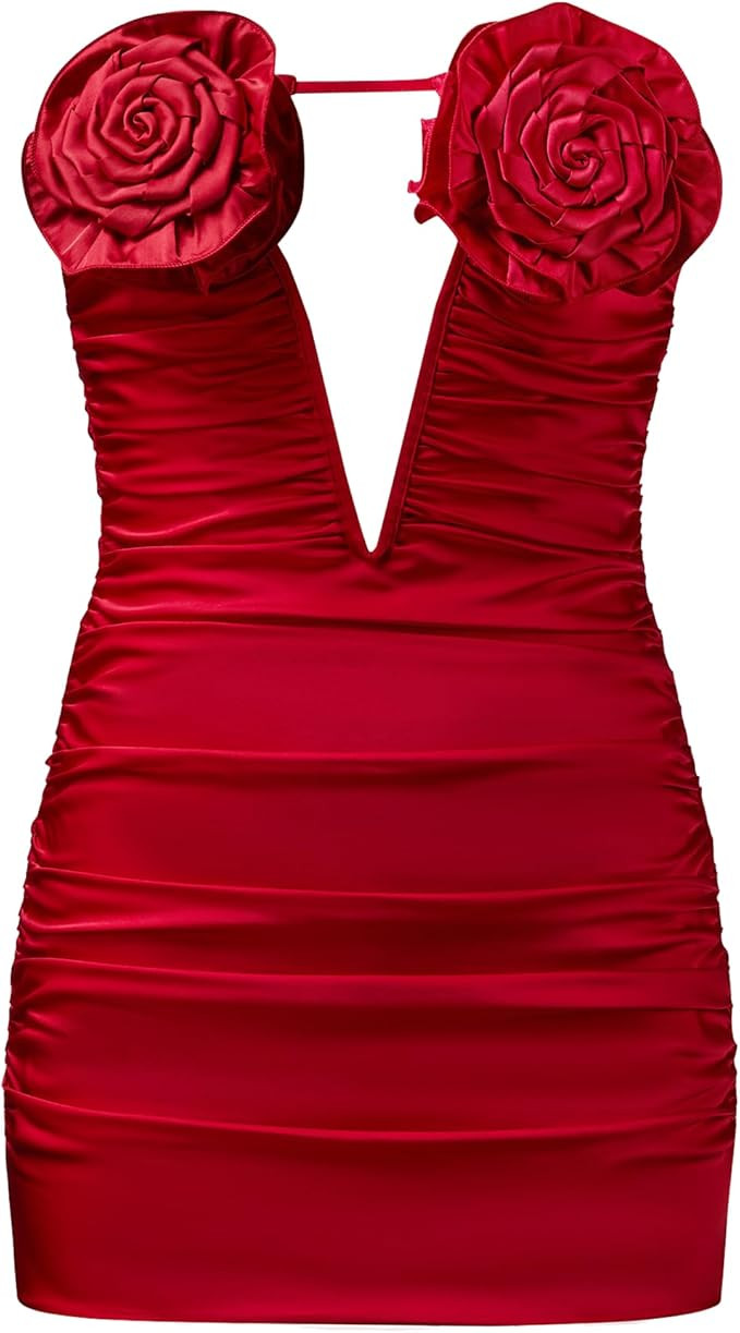 JW PEI Women's Bailee Floral Applique and Ruched Tube Mini Dress | Amazon (US)