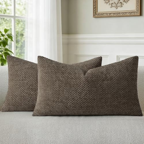 a moment Dark Brown Chenille Throw Pillow Covers 12x20 Inch Pack of 2 Modern Decorative Throw Pil... | Amazon (US)