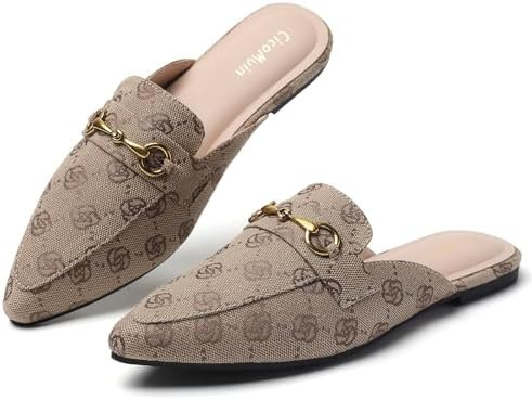 Buckle Mules for Women Pointed Toe Backless Flat Mules Slip on Slides Loafer Shoes | Amazon (US)