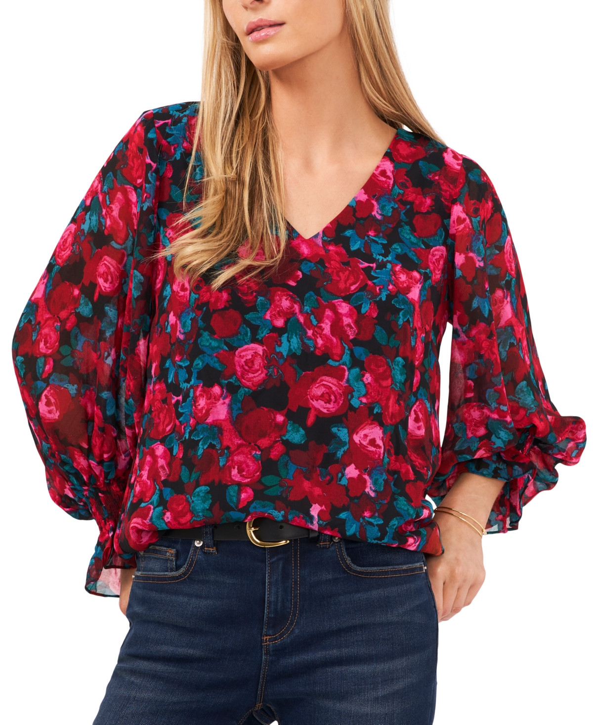Vince Camuto Rose-Print V-Neck Blouse | Macys (US)