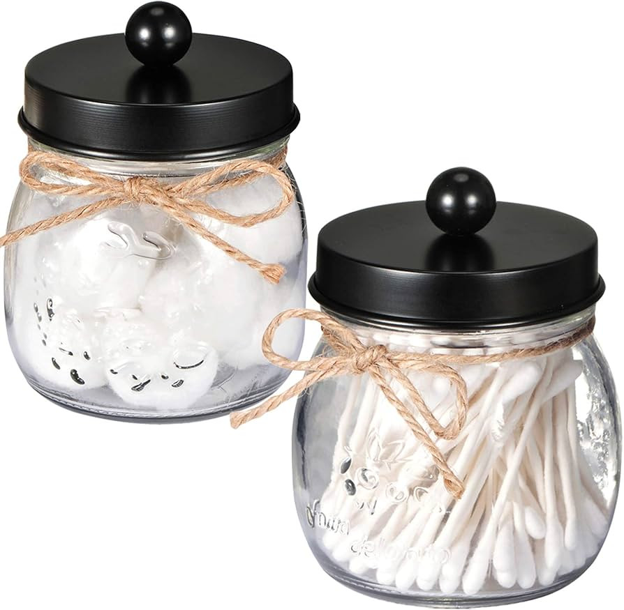 SheeChung 2 Pack Qtip Holders, Black Bathroom Decor, Cotton Swab Holders, Bathroom Jars, Restroom... | Amazon (US)