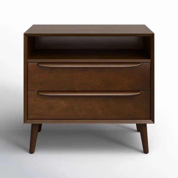 Audell Midcentury Modern 2 - Drawer Nightstand with Built-In Outlets And Tapered Rubber Wood Legs | Wayfair North America