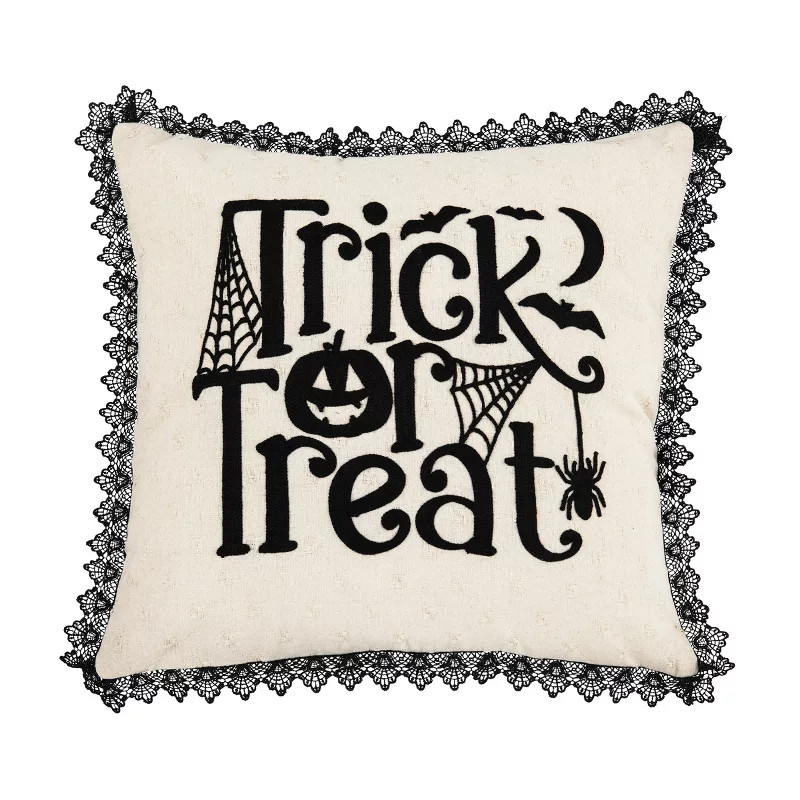 C&F Home 18" x 18" Trick Treat Black And White Embroidered Throw Pillow | Target