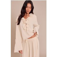 Cream Chiffon Frill Long Sleeve Top | PrettyLittleThing US