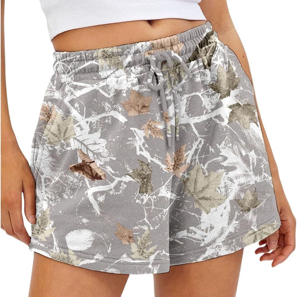 Camo Shorts Women Comfy Womens Sweat Shorts with Maple Leaf Print Soft Stretchy Athletic Sportswe... | Amazon (US)