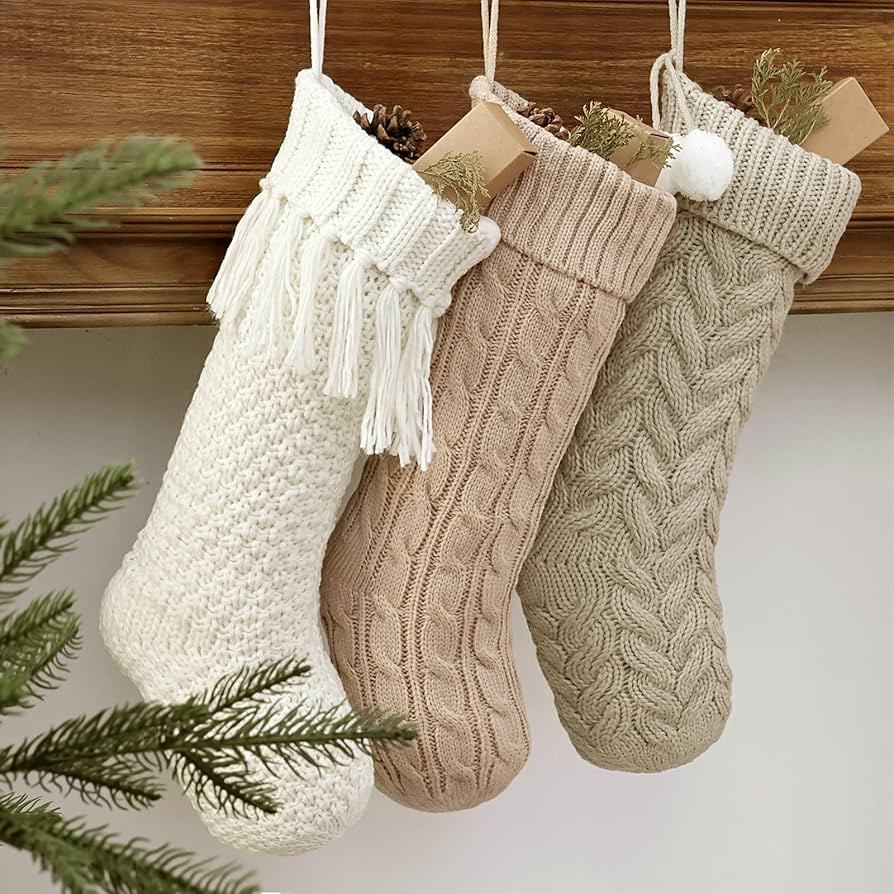 LimBridge Christmas Stockings Cable Knit, 3 Pack 18 inches Large Size Knitted Xmas Stockings, Rus... | Amazon (US)