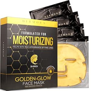 DERMORA Skin Treatment Mask Golden Glow Face Mask - 20 Pack Face Gel Masks - Rejuvenating Face Ma... | Amazon (US)
