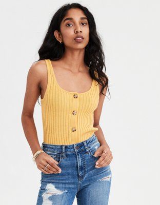 AE Ribbed Button Sweater Tank | American Eagle Outfitters (US & CA)