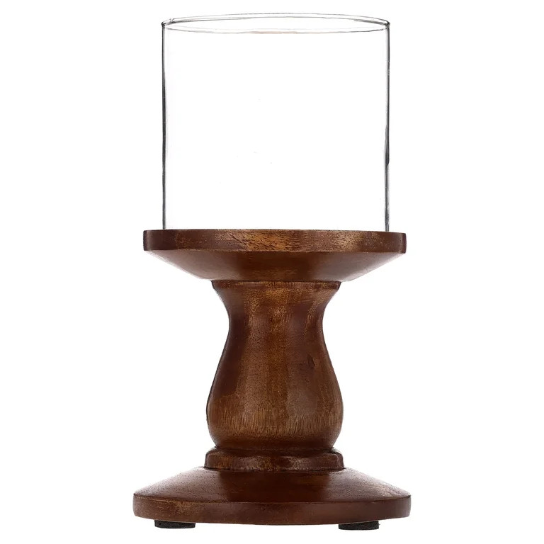 My Texas House Fall Small Wood and Glass Hurricane Candle Holder, Brown, 9" | Walmart (US)