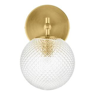 Hampton Bay Walsh 1-Light Brass Wall Sconce Light with Prismatic Glass Shade 24215-000 - The Home... | The Home Depot