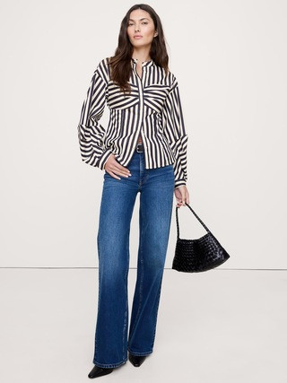 COTTON POPLIN BALLOON-SLEEVE SHIRT | Banana Republic (US)