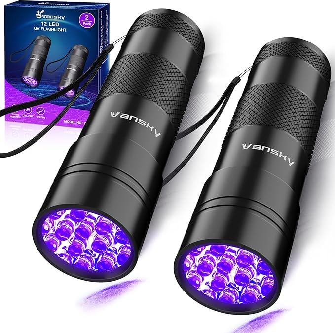 Black Light UV Light Flashlight: Vansky 395nm 12 LED 2 Pack Ultraviolet Blacklight Flashlight Min... | Amazon (US)