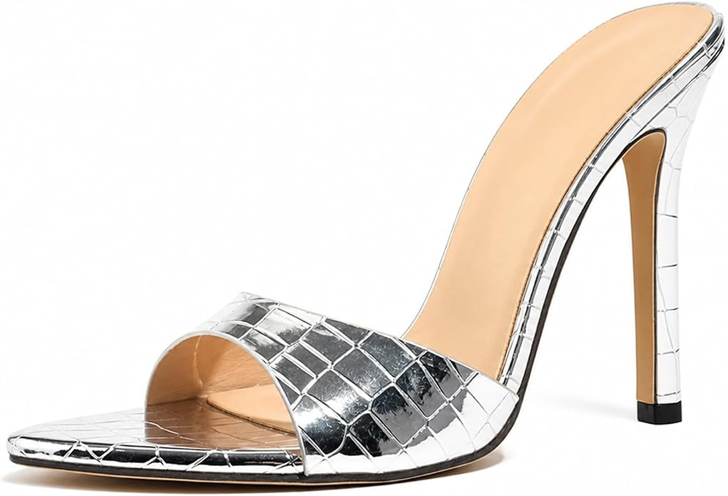Women'S Open Toe Stiletto Mule Sandals Fashionable Pointed Non-Slip Slip-On Formal High Heel Sand... | Amazon (US)