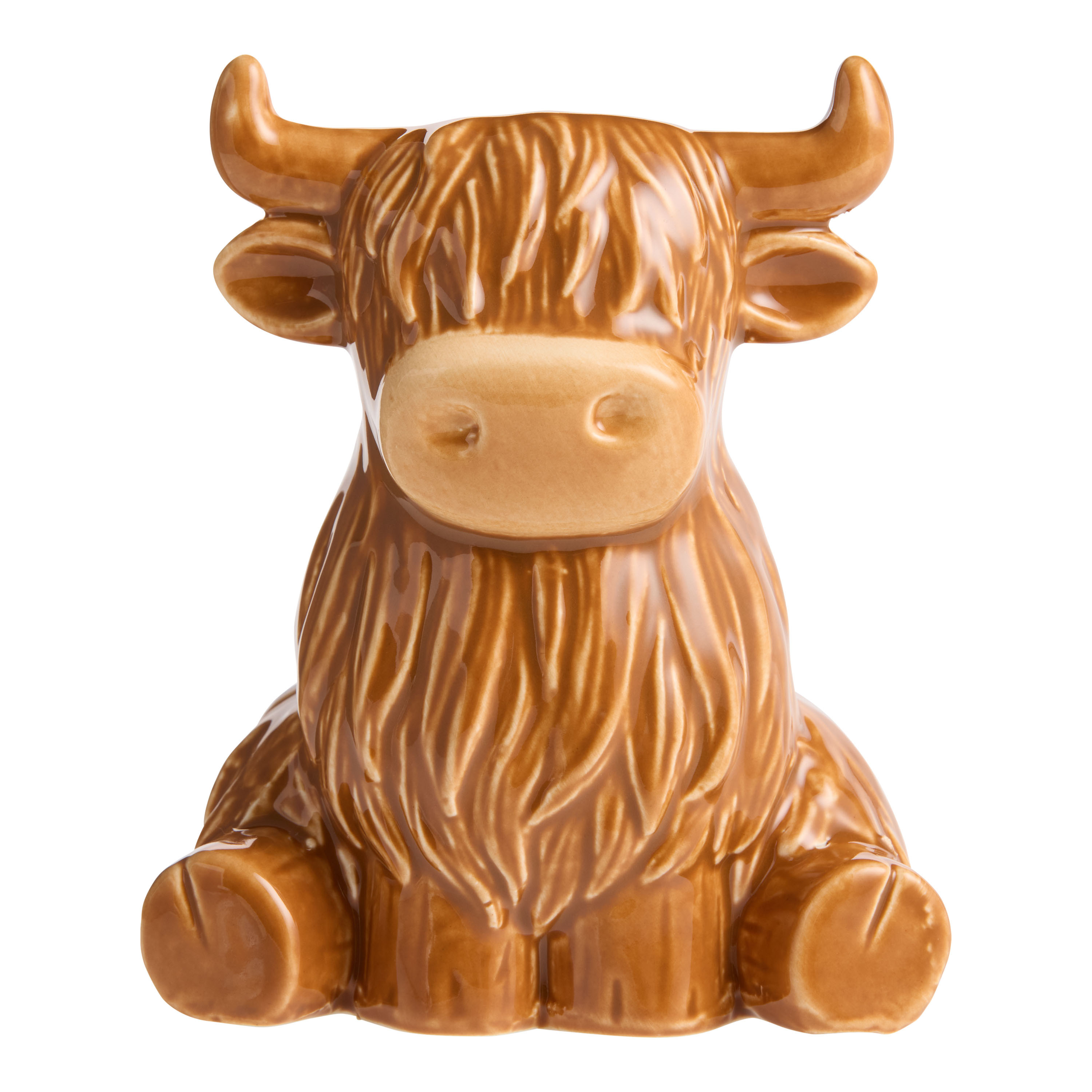 Brown Ceramic Highland Cow Hand Painted Figural Vase | World Market