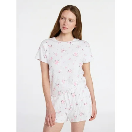 Joyspun Women’s Pointelle Knit Sleepwear Tee with Short Sleeves, Sizes XS-3X | Walmart (US)