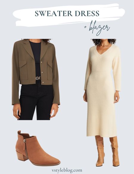 Casual holiday outfit: Maxi sweater dress with a blazer & boots #thanksgivingoutfit #booties 

#LTKshoecrush #LTKstyletip #LTKunder100 #LTKHoliday #LTKSeasonal
