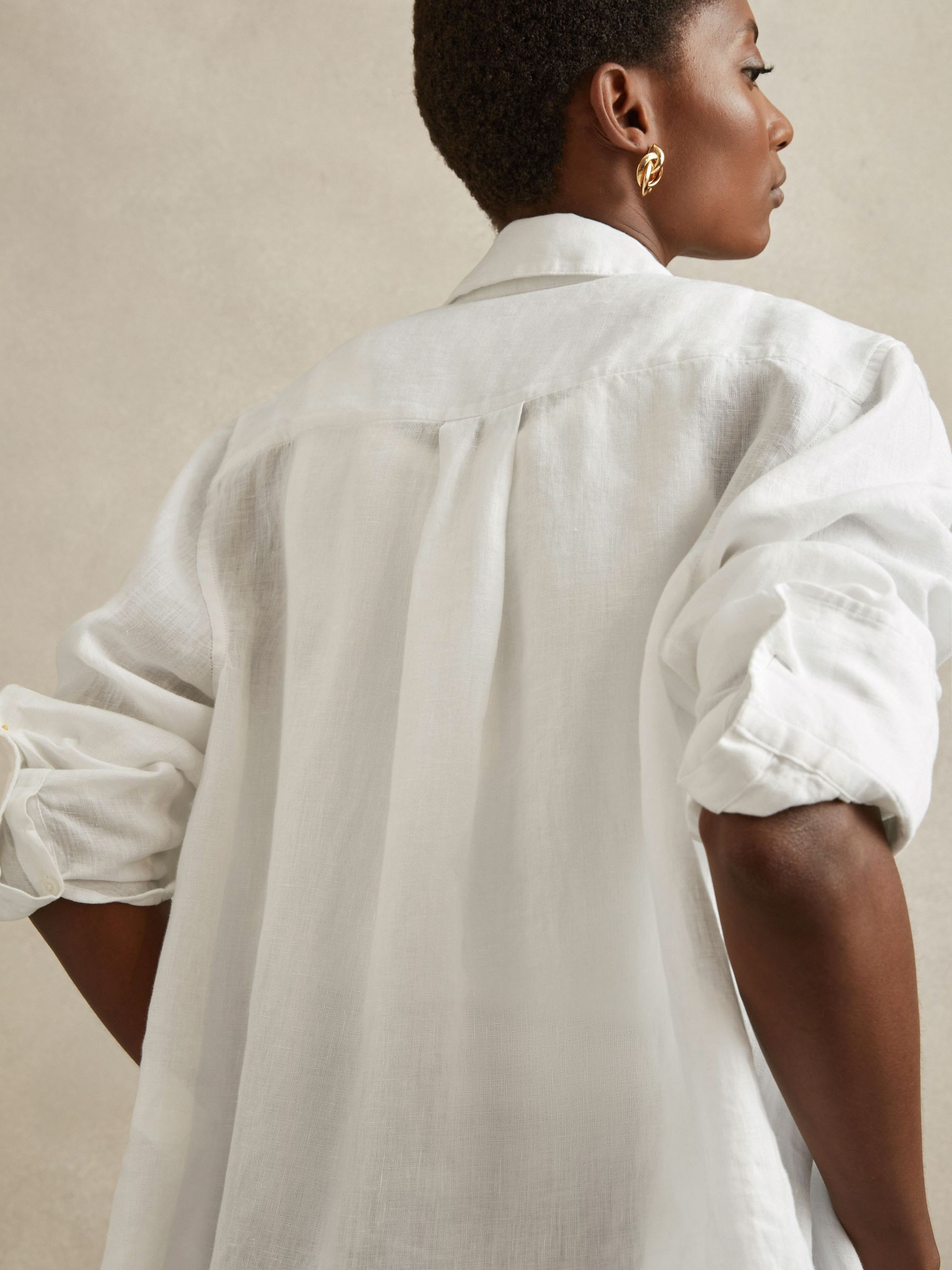 Reiss Linen Button-Through Shirt in White - REISS | Reiss UK