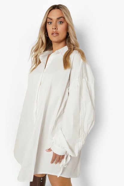 Plus Oversized Ruched Sleeve Shirt Dress | Boohoo.com (US & CA)