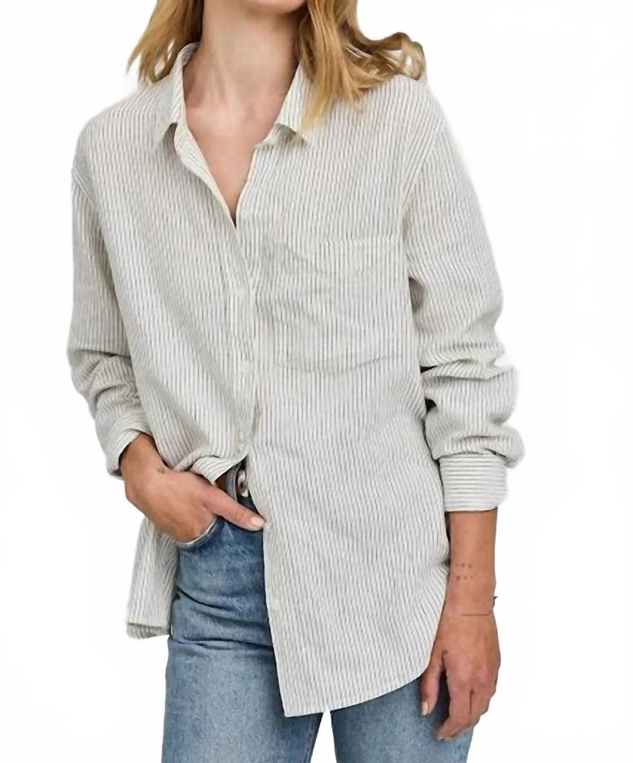 Dominique Button-Down Shirt In White Stripe | Shop Simon