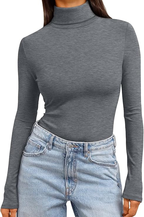 Trendy Queen Women's Turtleneck Long Sleeve Shirts Fall Fashion Basic Thermal Underwear Tops Wint... | Amazon (US)