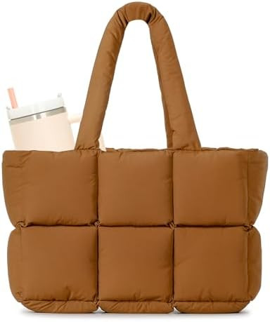 Herald Puffer Tote Bag for Women, Large Quilted Puffy Handbag Lightweight Satchel Purse with Cup ... | Amazon (US)