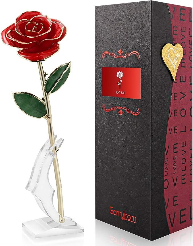 Gomyhom Rose Purple Love Forever Long Stem Gold Foil Trim Rose Flower with Bracket Room Decor for... | Amazon (US)