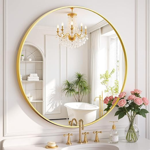Round Wall Mirror 30 Inch Gold Vanity Mirror with Metal Frame, Modern Circle for Bathroom, Entryw... | Amazon (US)