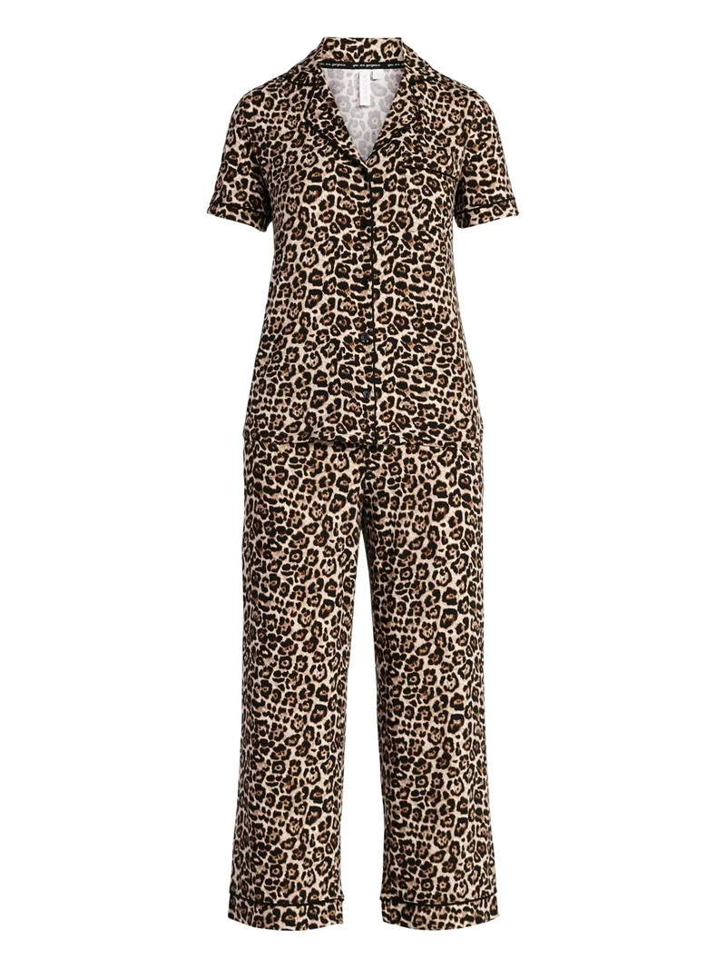 Joyspun Women's Dreamy Soft Collection Notch Knit Top and Capri Pants Pajama Set, 2-Piece, Sizes ... | Walmart (US)