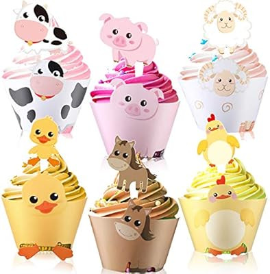 Blulu 60 Pieces Farm Animal Cupcake Wrappers and Toppers for Farm Theme Party - Cupcake Wrappers ... | Amazon (US)