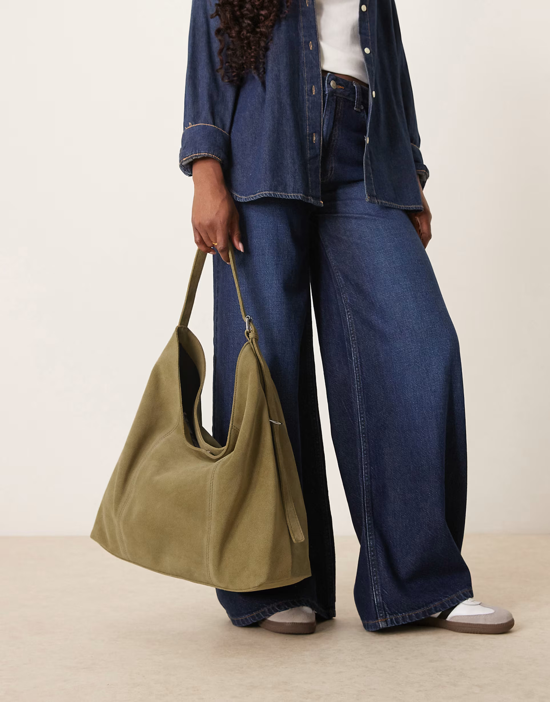 ASOS DESIGN suede slouchy buckle tote bag in khaki | ASOS | ASOS (Global)