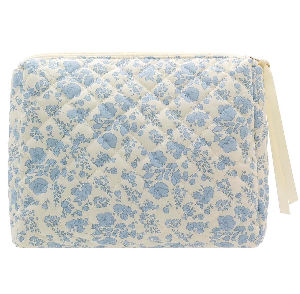 PAZIMIIK Quilted Makeup Bag Large Travel Zipper Soft Cosmetic Pouch for Women Girls Make Up,Littl... | Amazon (US)