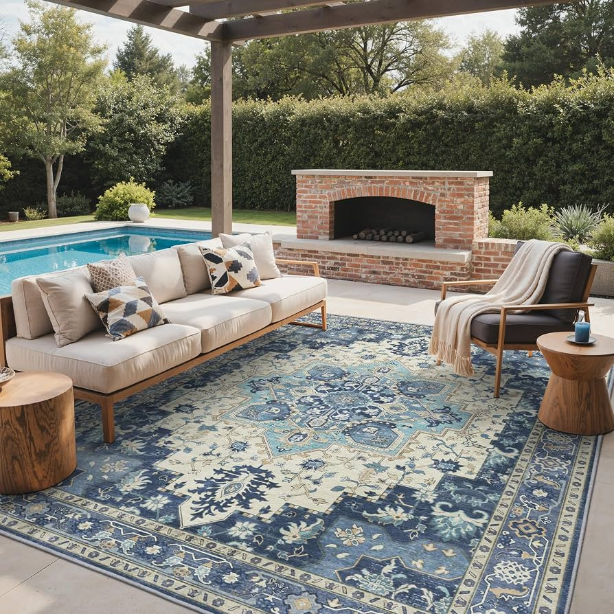 GENIMO Outdoor & Indoor Area Rug 8'x10', Waterproof, Non-Shedding, Easy Cleaning, Boho Mat for Pa... | Amazon (US)
