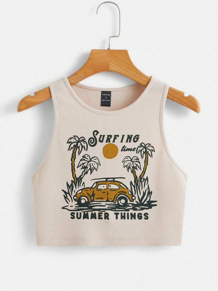 flow eat Vacation Car & Letter Graphic Tank Top | SHEIN