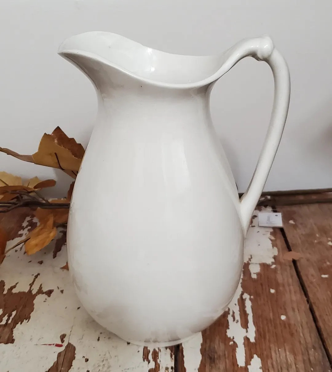 Antique Ironstone Large White Pitcher Farmhouse Kitchen Decor Stoneware Flower Vase Wedding - Ets... | Etsy (US)