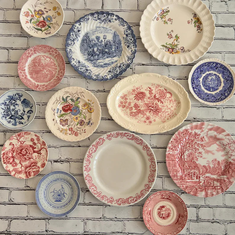 Mismatched Floral Transferware Plates- Set of 13 Vintage Wall Decor - Etsy | Etsy (US)