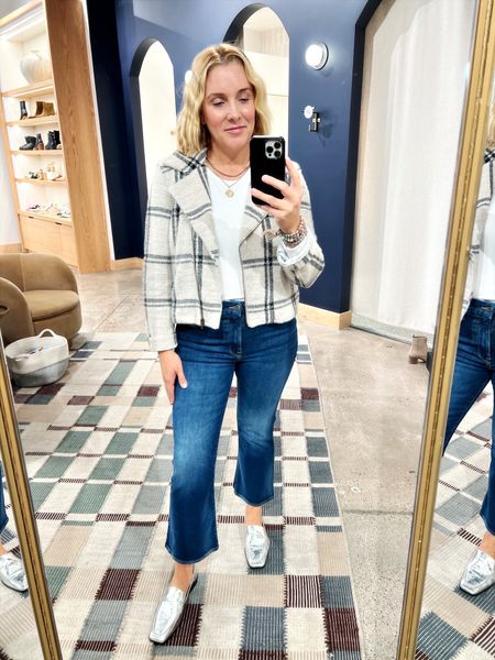 Fall Look from Evereve: white long-sleeved layering tee, plaid jacket, these cute fitting cropped jeans, silver metallic flats. All TTS. 




Teacher outfit
Fall outfit 

#LTKSeasonal #LTKover40