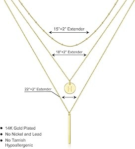 Gold Initial Layered Necklaces for Women, 14K Gold Plated Coin Letter Necklace Skinny Bar Stackin... | Amazon (US)