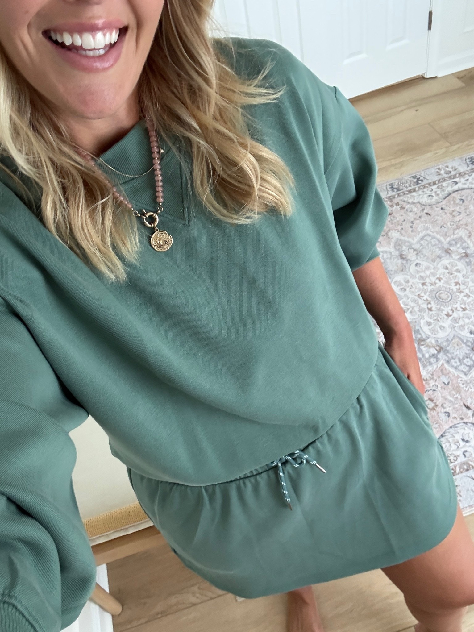 Love this set for early fall!! There’s built in shorts under the skirt 👏🏼 wearing med top and large bottoms 
fb

#LTKmomlife #LTKSeasonal #LTKMidsize
