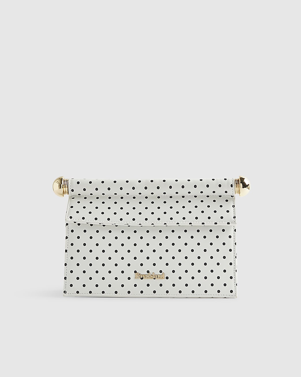 White Polka Dot Metal Handle Clutch Bag | River Island UK & IE