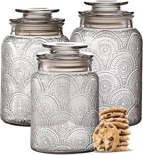 Decorative Kitchen Counter Top Glass Canister Set - Cookies Coffee