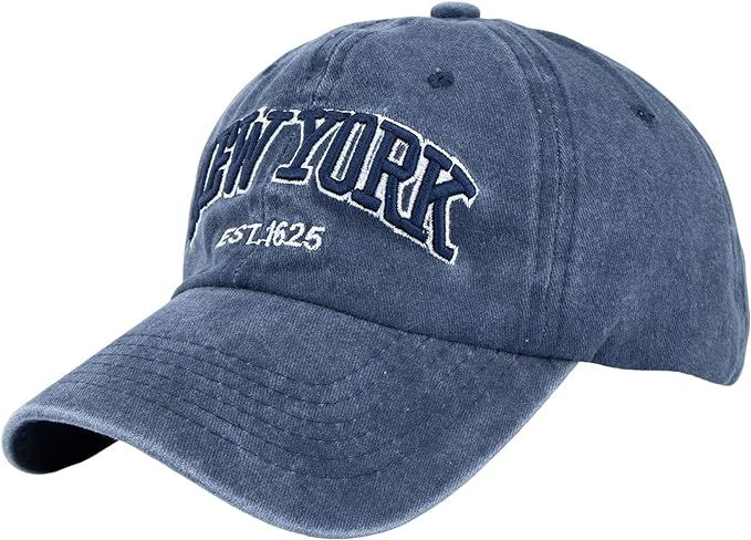 Baseball Hat New-York Distressed-Adjustable-Strapback - Washed Twill Dad Hat Unisex | Amazon (US)
