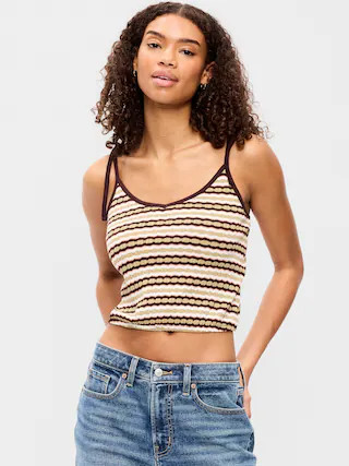 Sleeveless Pointelle Tie-Strap Tank Top | Old Navy (US)