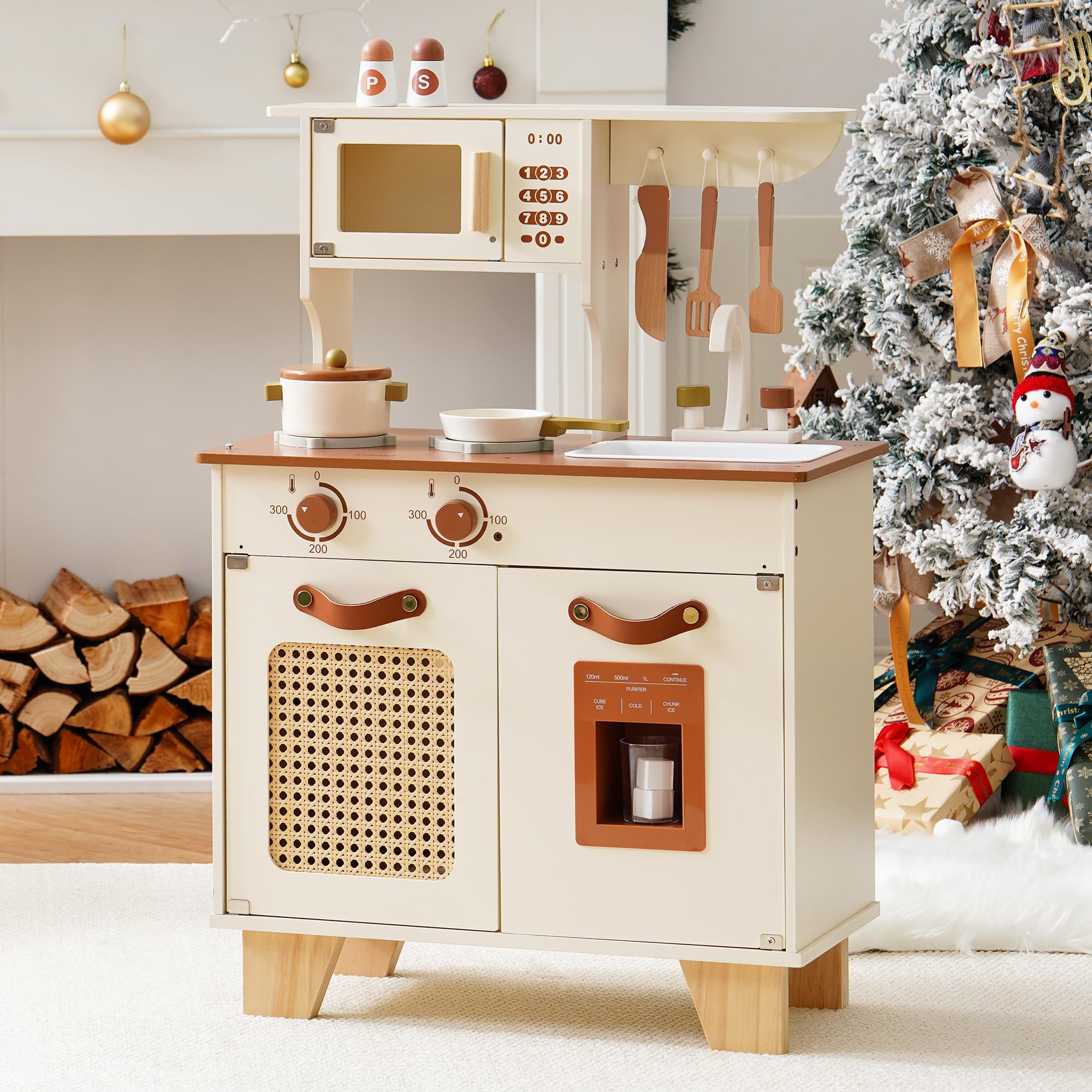 ROBOTIME Play Kitchen with Pretend Ice Cube Dispenser for Kids, Wooden Kids Kitchen Playset, Toy ... | Amazon (US)