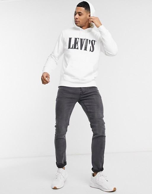 Levi's – Kapuzenpullover mit Logobahn auf der Brust in Weiß/Schmiedeeisen | ASOS DE