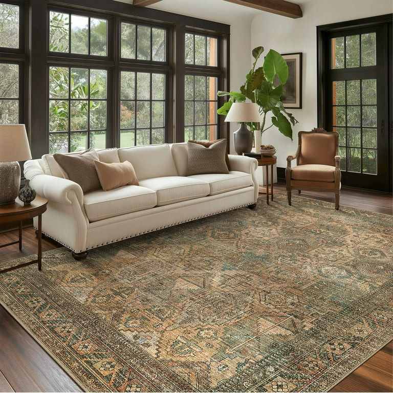 KUETH 5'x7' Area Rugs for Living Room, Non Slip Machine Washable Vintage Indoor Rug, Low Pile Che... | Walmart (US)