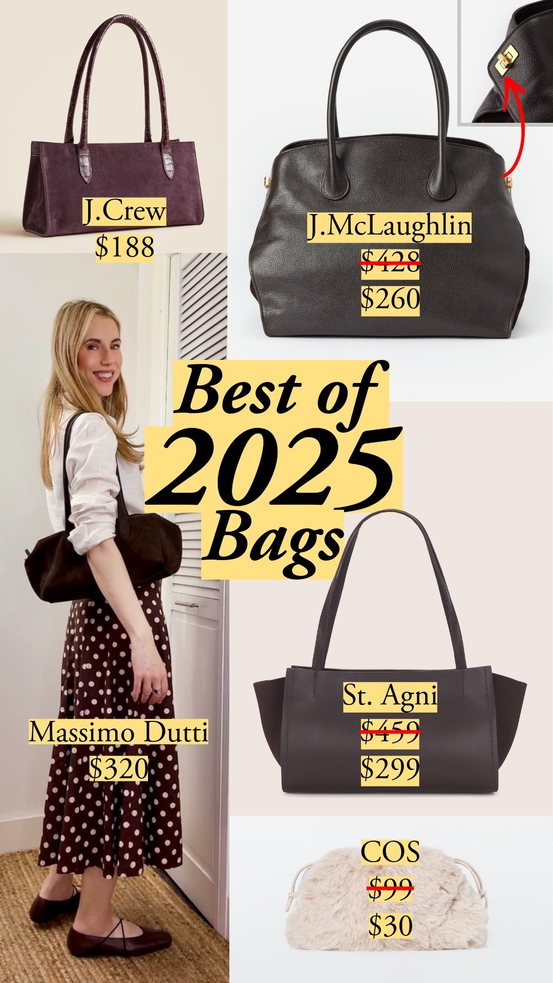 You voted for the bag of the year, and styles like the Row’s Margaux narrowly beat out slouchy/bucket. Here are my favorites, including J.McLaughlin’s Margaux-ish satchel - on sale! 🤎 @quince @cos @jcrew @stagni St Agni, Massimo Dutti, bowling bag, suede bag, leather tote, work bag, fur clutch, weekend bag

#LTKSaleAlert #LTKWorkwear #LTKFindsUnder50