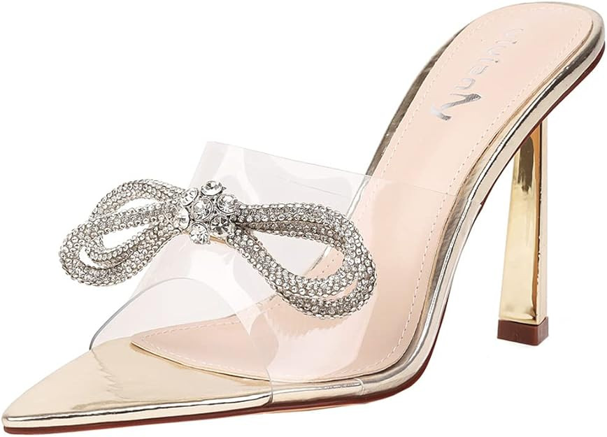 vivianly Clear Pointed Toe Heels Sandals Transparent Strap Stiletto High Heels Slip on Mules for ... | Amazon (US)