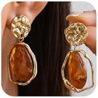Statement Brown Irregular Crystal Drop Dangle Earrings for Women Trendy | Amazon (US)