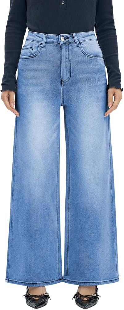 ONESO Wide Leg Jeans for Women Stretchy High Waisted BBL Jeans Trendy Boyfriend Baggy Mom Jean | Amazon (US)